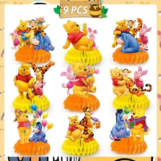 Alt view image 2 of 7 - Winnie The Pooh Party Supplies , 9pcs Winnie The Pooh Honeycomb Centerpieces,Winnie The Pooh Centerpieces for Tables 3D Double Side for Winnie The Pooh Party Decorations