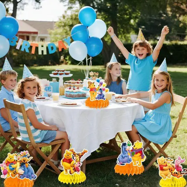 Alt view image 3 of 7 - Winnie The Pooh Party Supplies , 9pcs Winnie The Pooh Honeycomb Centerpieces,Winnie The Pooh Centerpieces for Tables 3D Double Side for Winnie The Pooh Party Decorations