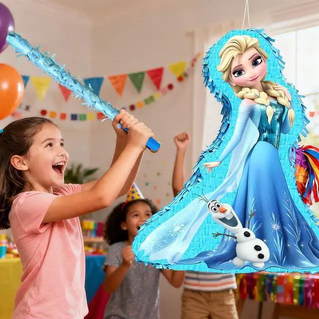 Alt view image 3 of 7 - 4 Pcs Elsa Princess Pinata, Elsa Princess Pinatas Bundle,including Elsa Princess Theme Pinata,Elsa Princess Party Pinata Stick,Party Games Blindfold etc Elsa Princess Pinata Supplies for Elsa Princess