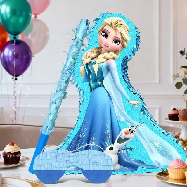 Alt view image 6 of 7 - 4 Pcs Elsa Princess Pinata, Elsa Princess Pinatas Bundle,including Elsa Princess Theme Pinata,Elsa Princess Party Pinata Stick,Party Games Blindfold etc Elsa Princess Pinata Supplies for Elsa Princess