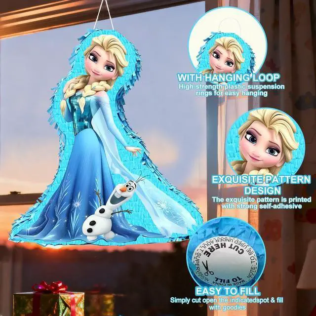 Alt view image 7 of 7 - 4 Pcs Elsa Princess Pinata, Elsa Princess Pinatas Bundle,including Elsa Princess Theme Pinata,Elsa Princess Party Pinata Stick,Party Games Blindfold etc Elsa Princess Pinata Supplies for Elsa Princess