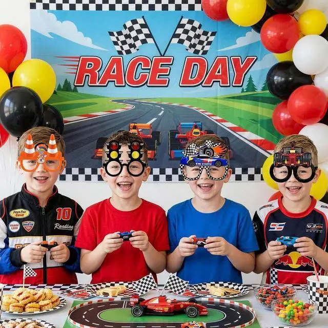Alt view image 3 of 7 - 36pcs Racing Cars Birthday Party Photo Booth Props Racing Party Decorations,Race Car Birthday Party Supplies, Racing Car Party Decorations, Racing Paper Glasses, Goodie Bag Fillers, Pinata Stuffers