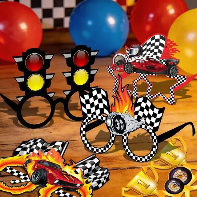 Alt view image 5 of 7 - 36pcs Racing Cars Birthday Party Photo Booth Props Racing Party Decorations,Race Car Birthday Party Supplies, Racing Car Party Decorations, Racing Paper Glasses, Goodie Bag Fillers, Pinata Stuffers
