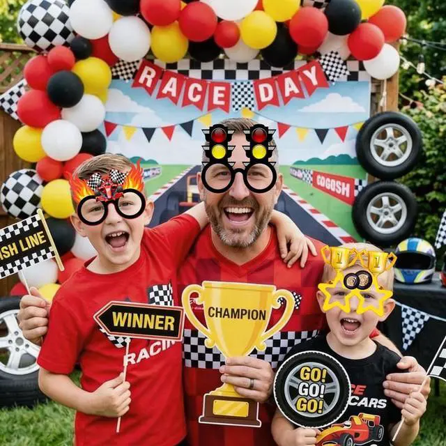 Alt view image 6 of 7 - 36pcs Racing Cars Birthday Party Photo Booth Props Racing Party Decorations,Race Car Birthday Party Supplies, Racing Car Party Decorations, Racing Paper Glasses, Goodie Bag Fillers, Pinata Stuffers