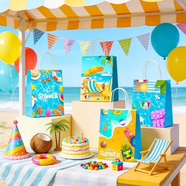 Alt view image 3 of 7 - Beach Ball Gift Bags, 16pcs Pool Birthday Goodie Treat Summer Treat Bags for Summer Pool Party Decorations Summer Party Favors Fillers Supplies