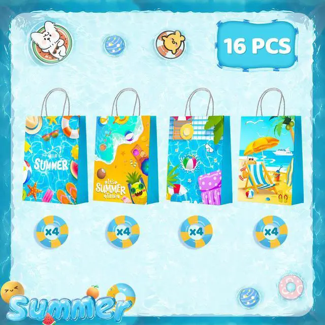 Alt view image 2 of 7 - Beach Ball Gift Bags, 16pcs Pool Birthday Goodie Treat Summer Treat Bags for Summer Pool Party Decorations Summer Party Favors Fillers Supplies