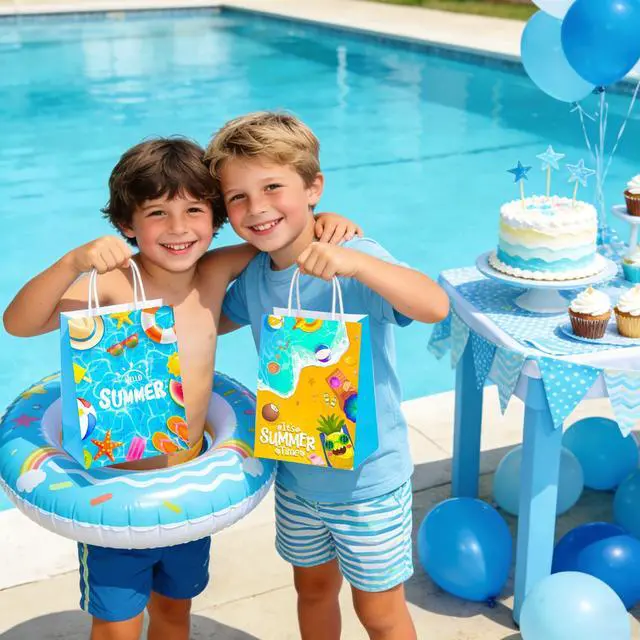 Alt view image 4 of 7 - Beach Ball Gift Bags, 16pcs Pool Birthday Goodie Treat Summer Treat Bags for Summer Pool Party Decorations Summer Party Favors Fillers Supplies