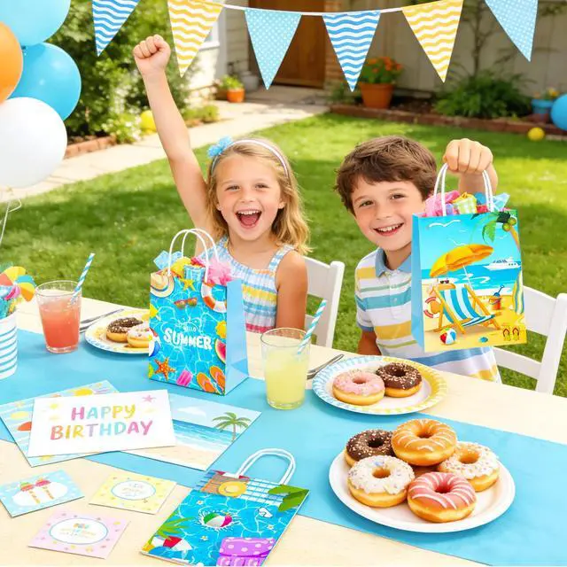 Alt view image 7 of 7 - Beach Ball Gift Bags, 16pcs Pool Birthday Goodie Treat Summer Treat Bags for Summer Pool Party Decorations Summer Party Favors Fillers Supplies