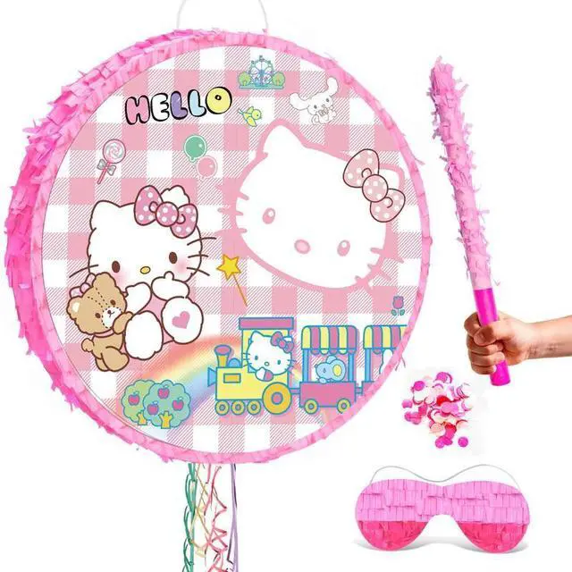 Main image of Hello Kitty Pinata, Hello Kitty Themed Pinata Set - Hello Kitty Party Pinata Sticks, Hello Kitty Party Game Eye Mask ETC. Hello Kitty Pinata Supplies for Hello Kitty Birthday Party Decorations