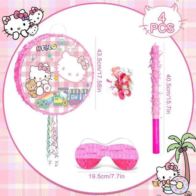 Alt view image 2 of 7 - Hello Kitty Pinata, Hello Kitty Themed Pinata Set - Hello Kitty Party Pinata Sticks, Hello Kitty Party Game Eye Mask ETC. Hello Kitty Pinata Supplies for Hello Kitty Birthday Party Decorations