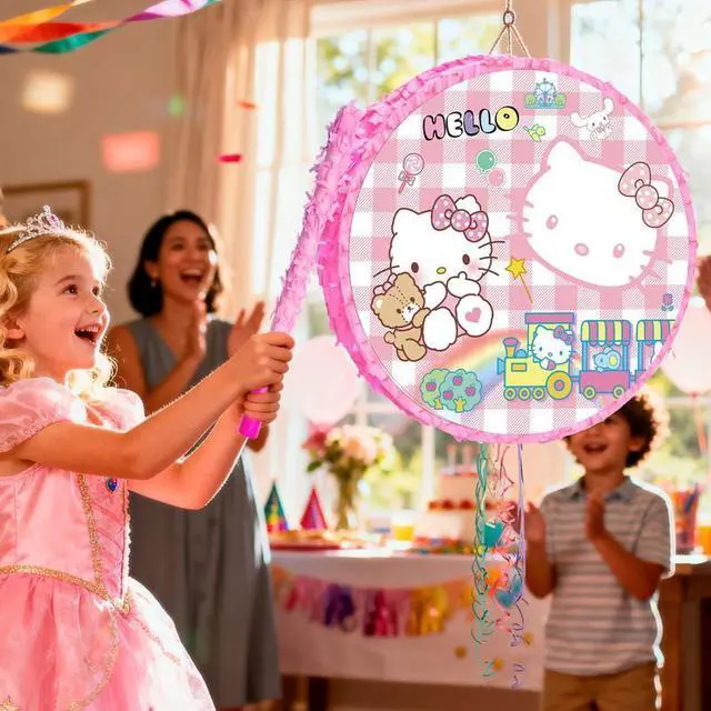 Alt view image 5 of 7 - Hello Kitty Pinata, Hello Kitty Themed Pinata Set - Hello Kitty Party Pinata Sticks, Hello Kitty Party Game Eye Mask ETC. Hello Kitty Pinata Supplies for Hello Kitty Birthday Party Decorations