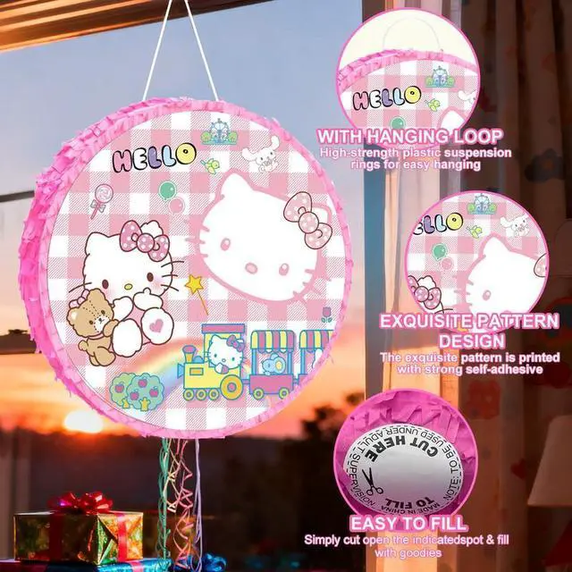 Alt view image 6 of 7 - Hello Kitty Pinata, Hello Kitty Themed Pinata Set - Hello Kitty Party Pinata Sticks, Hello Kitty Party Game Eye Mask ETC. Hello Kitty Pinata Supplies for Hello Kitty Birthday Party Decorations