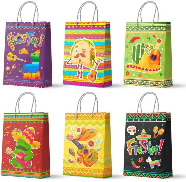 Main image of Mexican Party Favors Bag with Handles, 24pcs Mexican Fiesta Gift Bags/Fiesta Paper Bags/Cinco De Mayo Bags for Cinco De Mayo Party Decorations, Mexican Candy Bags for Mexican Theme Party Decorations