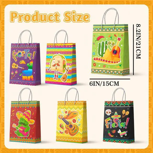 Alt view image 7 of 7 - Mexican Party Favors Bag with Handles, 24pcs Mexican Fiesta Gift Bags/Fiesta Paper Bags/Cinco De Mayo Bags for Cinco De Mayo Party Decorations, Mexican Candy Bags for Mexican Theme Party Decorations