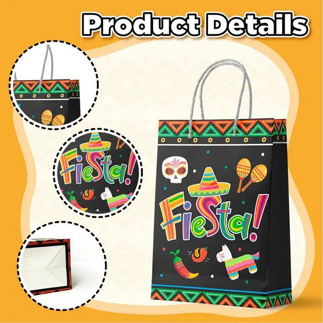 Alt view image 3 of 7 - Mexican Party Favors Bag with Handles, 24pcs Mexican Fiesta Gift Bags/Fiesta Paper Bags/Cinco De Mayo Bags for Cinco De Mayo Party Decorations, Mexican Candy Bags for Mexican Theme Party Decorations