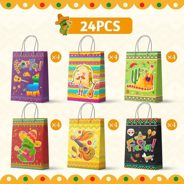 Alt view image 2 of 7 - Mexican Party Favors Bag with Handles, 24pcs Mexican Fiesta Gift Bags/Fiesta Paper Bags/Cinco De Mayo Bags for Cinco De Mayo Party Decorations, Mexican Candy Bags for Mexican Theme Party Decorations