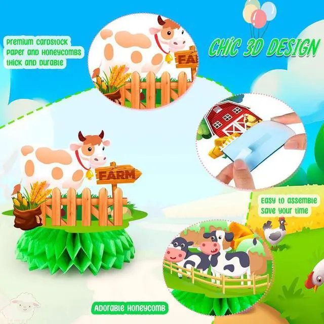 Alt view image 5 of 7 - Farm Honeycomb Ceterpieces, 9 Pcs Farm Animals Honeycomb Decorations, Farm Theme Birthday Party Honeycomb Centerpieces & Farm Animal Party Centerpieces, for Boys/Girls Farm Animal Birthday Decorations