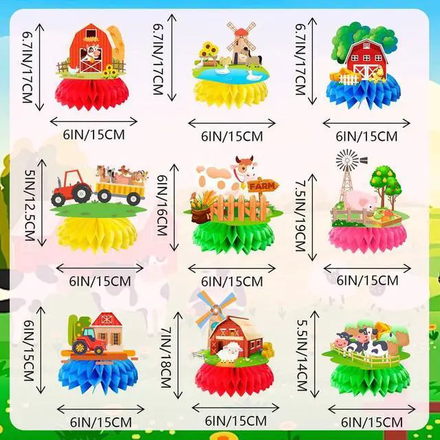 Alt view image 6 of 7 - Farm Honeycomb Ceterpieces, 9 Pcs Farm Animals Honeycomb Decorations, Farm Theme Birthday Party Honeycomb Centerpieces & Farm Animal Party Centerpieces, for Boys/Girls Farm Animal Birthday Decorations