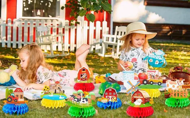 Alt view image 7 of 7 - Farm Honeycomb Ceterpieces, 9 Pcs Farm Animals Honeycomb Decorations, Farm Theme Birthday Party Honeycomb Centerpieces & Farm Animal Party Centerpieces, for Boys/Girls Farm Animal Birthday Decorations