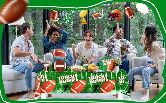 Alt view image 7 of 7 - Football Party Supplies Tableware, 104pcs Football Party Tableware Set - Football Plates and Napkins Cup Tablecloth & Swirls etc Football Party Decorations for Football Birthday Party,Tailgate Party
