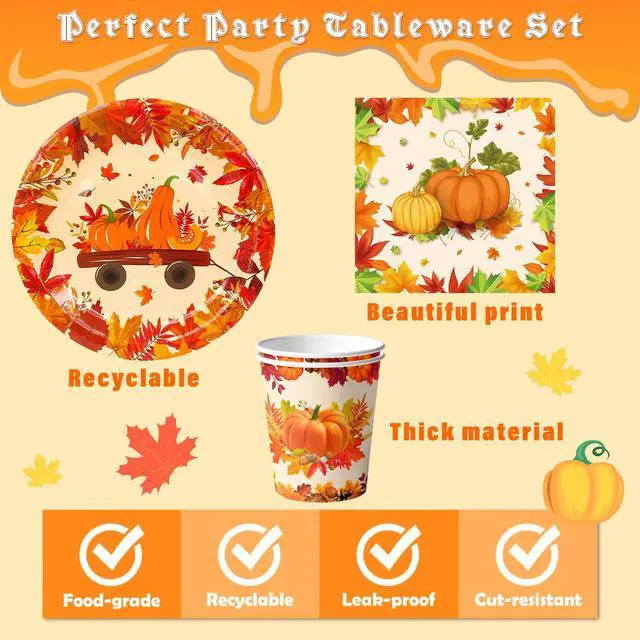 Alt view image 3 of 6 - Thanksgiving Party Supplies Tableware, 113 Pcs Thanksgiving Plates and Napkins Sets - Thanksgiving Decorations Plates Tablecloth Napkins Cups for Friendsgiving Decorations & Fall Party Decorations