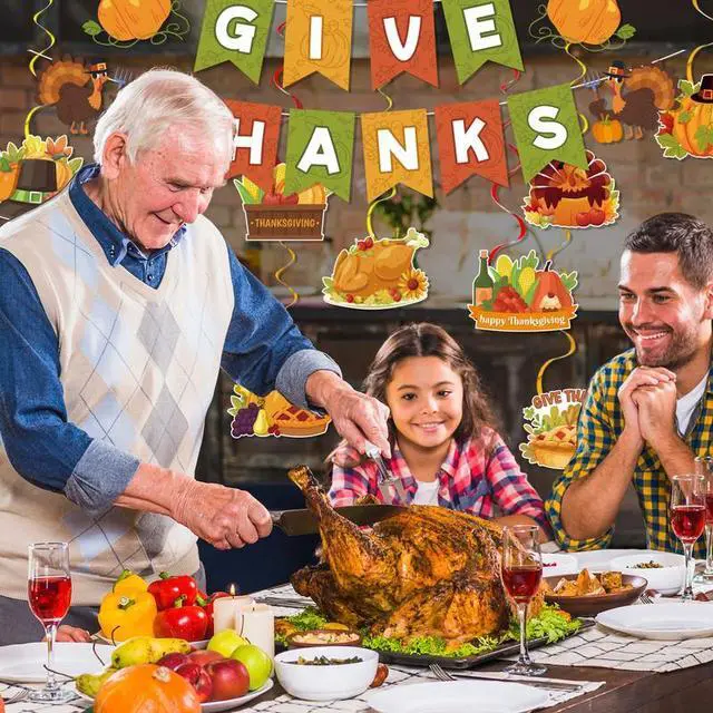 Alt view image 6 of 7 - Thanksgiving Banner Hanging Swirls,17pcs Give Thanks Hanging Swirls&Banner Set-Happy Thanksgiving Hanging Swirls,Happy Thanksgiving Banner&Thanksgiving Foil Streamer,for Thanksgiving Party Decorations