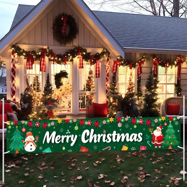 Alt view image 2 of 7 - Merry Christmas Yard Banner,118x19.6'' Christmas Fence Banner Set-Large Merry Christmas Banner,Christmas Party Yard Banner&Christmas Banners for Outside for Yard/Garden/Porch Christmas Decorations