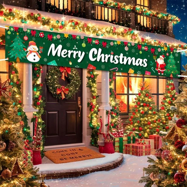 Alt view image 4 of 7 - Merry Christmas Yard Banner,118x19.6'' Christmas Fence Banner Set-Large Merry Christmas Banner,Christmas Party Yard Banner&Christmas Banners for Outside for Yard/Garden/Porch Christmas Decorations