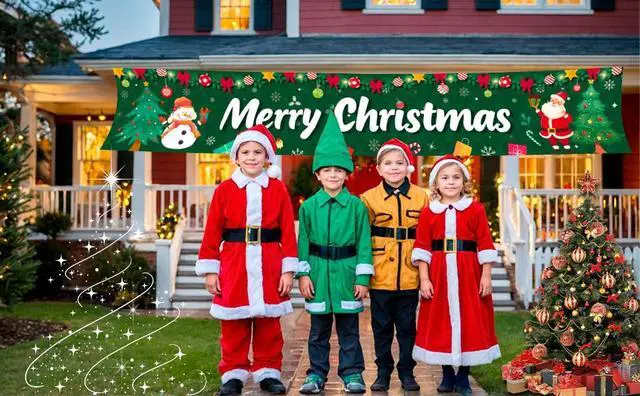 Alt view image 7 of 7 - Merry Christmas Yard Banner,118x19.6'' Christmas Fence Banner Set-Large Merry Christmas Banner,Christmas Party Yard Banner&Christmas Banners for Outside for Yard/Garden/Porch Christmas Decorations