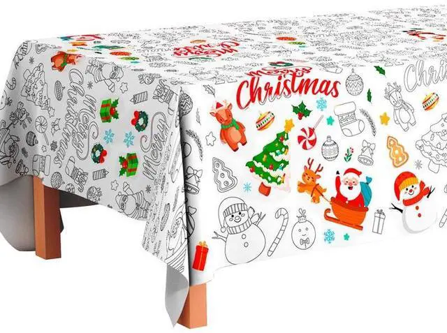 Main image of Christmas Coloring Tablecloth, 108''x54'' Coloring Christmas Tablecloth, Xmas Giant Coloring Tablecloth & Coloring Tablecloth for Kids Christmas, for Christmas Party Decorations Favors Crafts