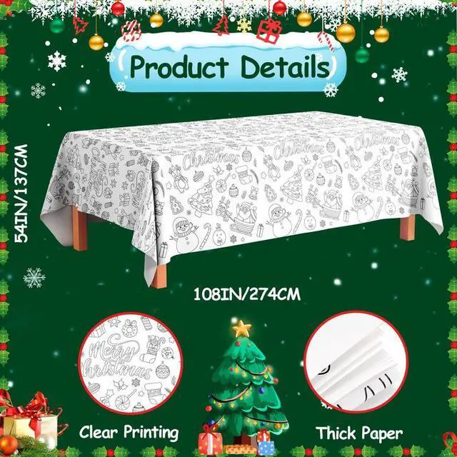 Alt view image 2 of 7 - Christmas Coloring Tablecloth, 108''x54'' Coloring Christmas Tablecloth, Xmas Giant Coloring Tablecloth & Coloring Tablecloth for Kids Christmas, for Christmas Party Decorations Favors Crafts