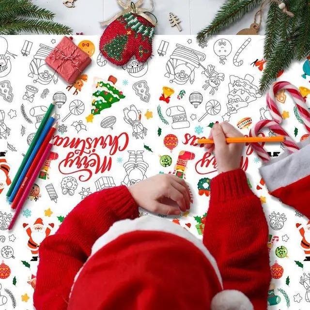 Alt view image 3 of 7 - Christmas Coloring Tablecloth, 108''x54'' Coloring Christmas Tablecloth, Xmas Giant Coloring Tablecloth & Coloring Tablecloth for Kids Christmas, for Christmas Party Decorations Favors Crafts