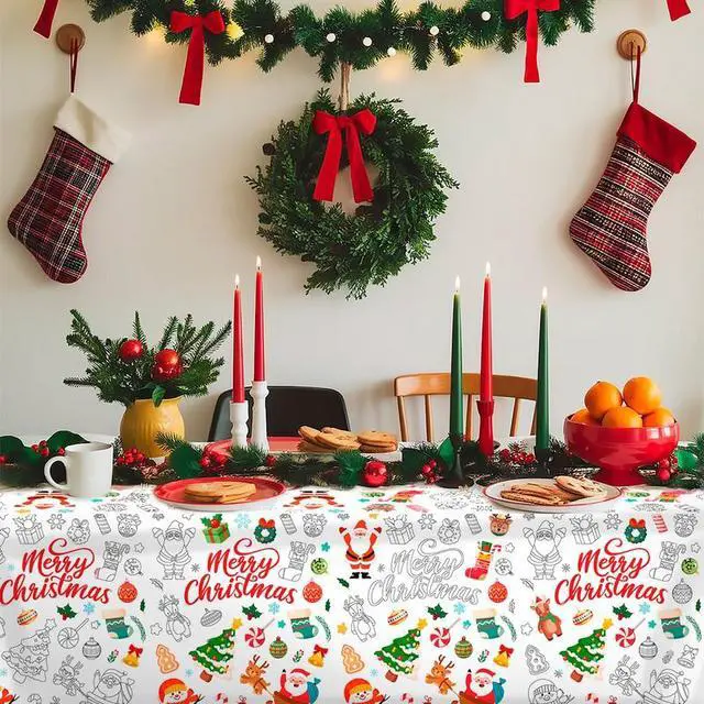 Alt view image 5 of 7 - Christmas Coloring Tablecloth, 108''x54'' Coloring Christmas Tablecloth, Xmas Giant Coloring Tablecloth & Coloring Tablecloth for Kids Christmas, for Christmas Party Decorations Favors Crafts