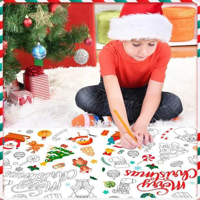 Alt view image 6 of 7 - Christmas Coloring Tablecloth, 108''x54'' Coloring Christmas Tablecloth, Xmas Giant Coloring Tablecloth & Coloring Tablecloth for Kids Christmas, for Christmas Party Decorations Favors Crafts