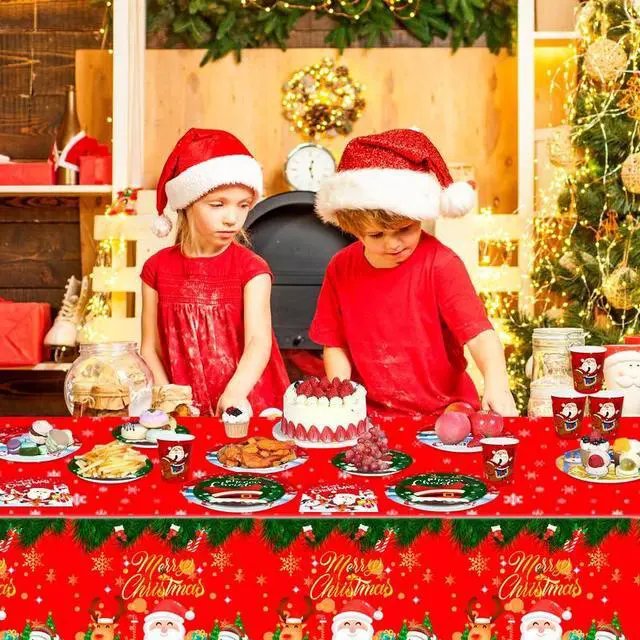 Alt view image 3 of 7 - Christmas Tableware,113pcs Christmas Party Tableware Set Including Christmas Paper Plates and Napkins Cups& Christmas Tablecloth etc Xmas Party Tableware for Boys/Girls Christmas Party Supplies