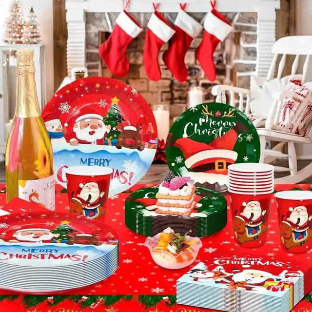 Alt view image 5 of 7 - Christmas Tableware,113pcs Christmas Party Tableware Set Including Christmas Paper Plates and Napkins Cups& Christmas Tablecloth etc Xmas Party Tableware for Boys/Girls Christmas Party Supplies