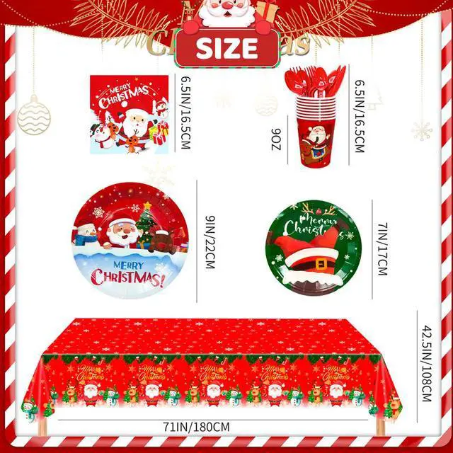 Alt view image 7 of 7 - Christmas Tableware,113pcs Christmas Party Tableware Set Including Christmas Paper Plates and Napkins Cups& Christmas Tablecloth etc Xmas Party Tableware for Boys/Girls Christmas Party Supplies
