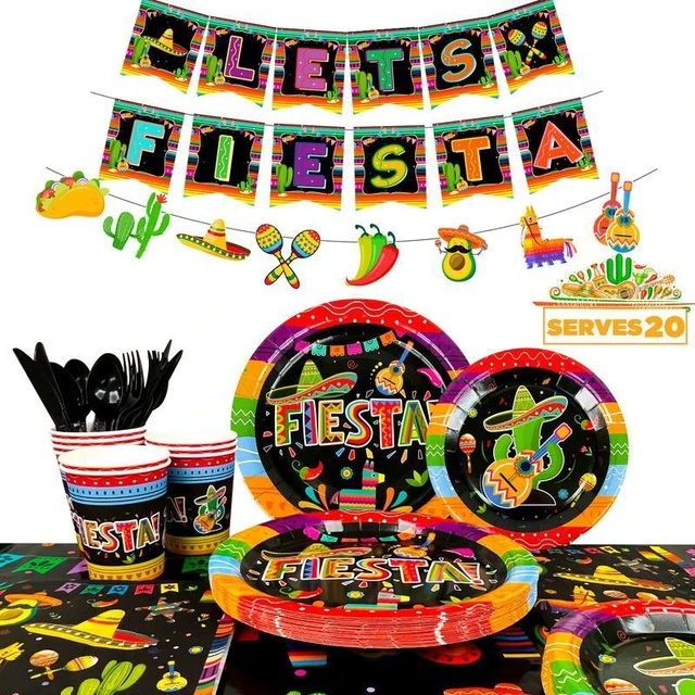 Main image of Mexican Fiesta Party Supplies, 161 Pcs Mexican Party Paper Tableware Set - Fiesta Plates Cups Napkins Tablecloth & Mexican Fiesta Banner ect Fiesta Party Supplies for 20 Guests