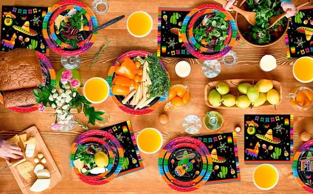 Alt view image 7 of 7 - Mexican Fiesta Party Supplies, 161 Pcs Mexican Party Paper Tableware Set - Fiesta Plates Cups Napkins Tablecloth & Mexican Fiesta Banner ect Fiesta Party Supplies for 20 Guests