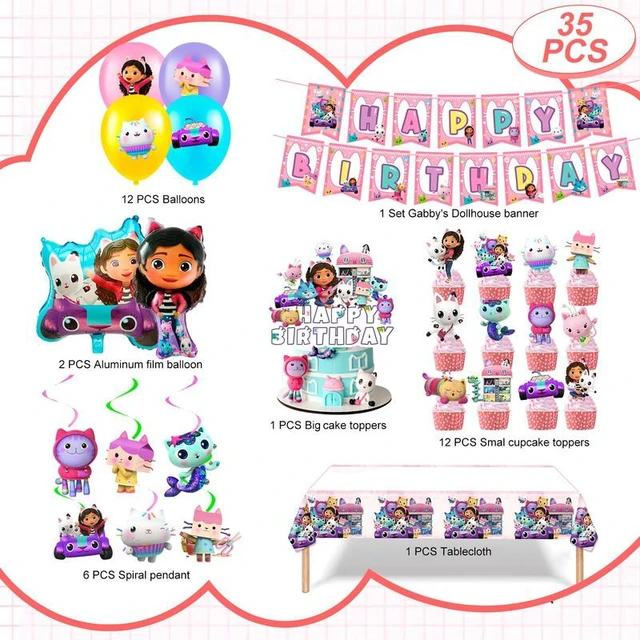 Alt view image 2 of 7 - Gabby Dollhouse Birthday Party Supplies, 35 Pcs Gabby Dollhouse Party Decorations Set - Gabby Dollhouse Birthday Decorations Banners Tablecloth Balloons Cake Toppers etc Gabby Dollhouse Party Supplies