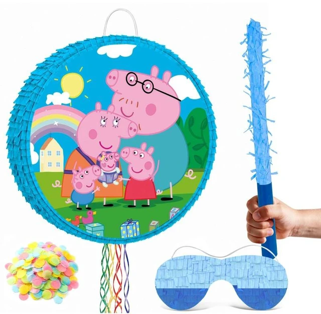 Main image of 4 Pcs Round Peppa Pig Piñata Bundle - 17.58'' Peppa Pig Piñata Large & Peppa Pig Game Blindfold & Peppa Pig Pinata Stick etc Peppa Pig Birthday Party Piñata Supplies for Peppa Pig Party Decorations
