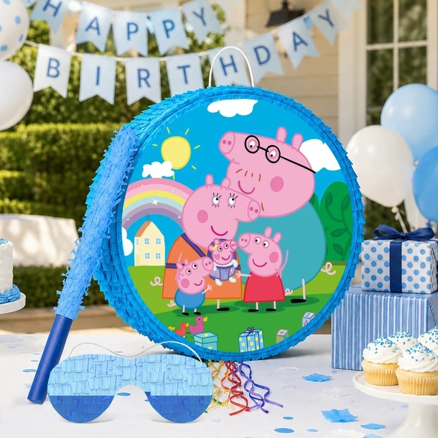 Alt view image 4 of 7 - 4 Pcs Round Peppa Pig Piñata Bundle - 17.58'' Peppa Pig Piñata Large & Peppa Pig Game Blindfold & Peppa Pig Pinata Stick etc Peppa Pig Birthday Party Piñata Supplies for Peppa Pig Party Decorations