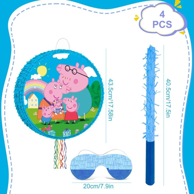 Alt view image 7 of 7 - 4 Pcs Round Peppa Pig Piñata Bundle - 17.58'' Peppa Pig Piñata Large & Peppa Pig Game Blindfold & Peppa Pig Pinata Stick etc Peppa Pig Birthday Party Piñata Supplies for Peppa Pig Party Decorations