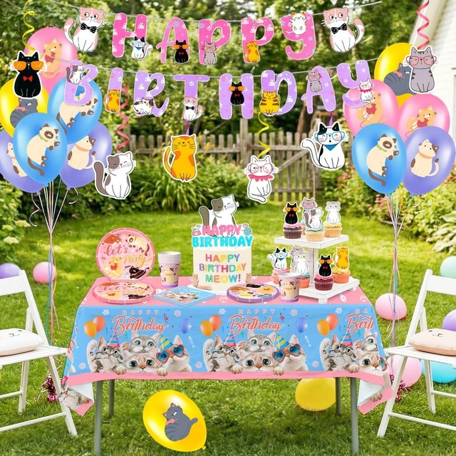 Alt view image 6 of 7 - Cat Party Decorations, 159 Pcs Kitten Birthday Decorations & Cat Party Tableware Set Including Cat Birthday Cake Topper Balloons Banner Plates Tablecloth etc Cat Birthday Party Supplies