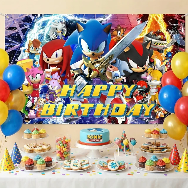 Alt view image 4 of 6 - Sonic Birthday Party Backdrop, 43.3" × 70.8" Sonic Birthday Backdrop Sonic Photo Backdrop Sonic Party Backdrop Sonic Theme Backdrop for Sonic Party Favors/Sonic Birthday Party Decorations