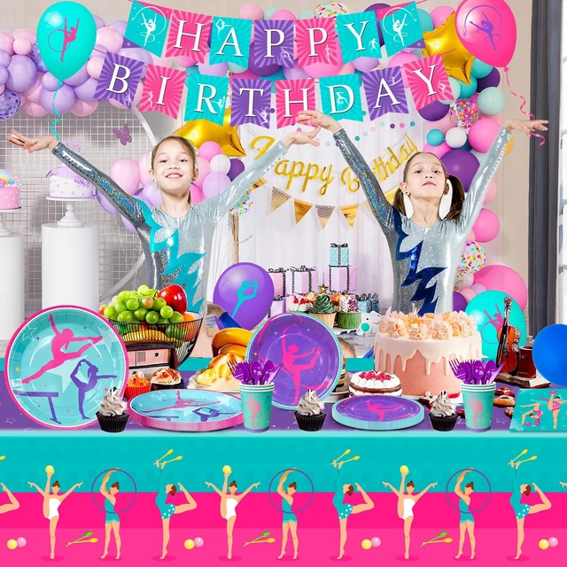 Alt view image 5 of 7 - Gymnastics Birthday Party Supplies, 140 Pcs Gymnastics Party Decorations&Tableware Kit - Gymnastics Plates and Napkins Cups Tablecloth Balloons Banner etc Gymnastics Decorations for Birthday Party