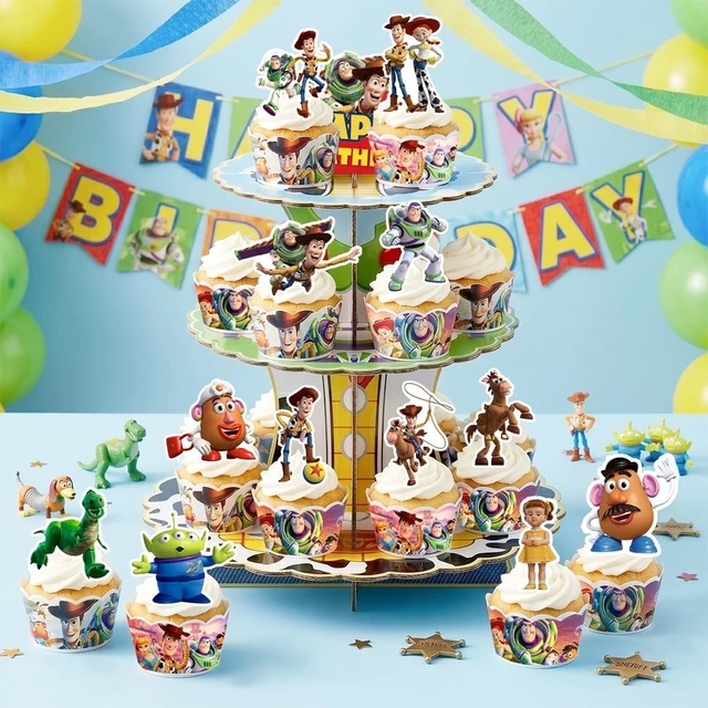 Alt view image 4 of 7 - 3-Tier Toy Story Party Cupcake Stand + 12 Pcs Toy Story Birthday Cupcake Toppers +12 Pcs Toy Story Cupcake Holders for Toy Story Birthday Decorations/Toy Story Party Decorations