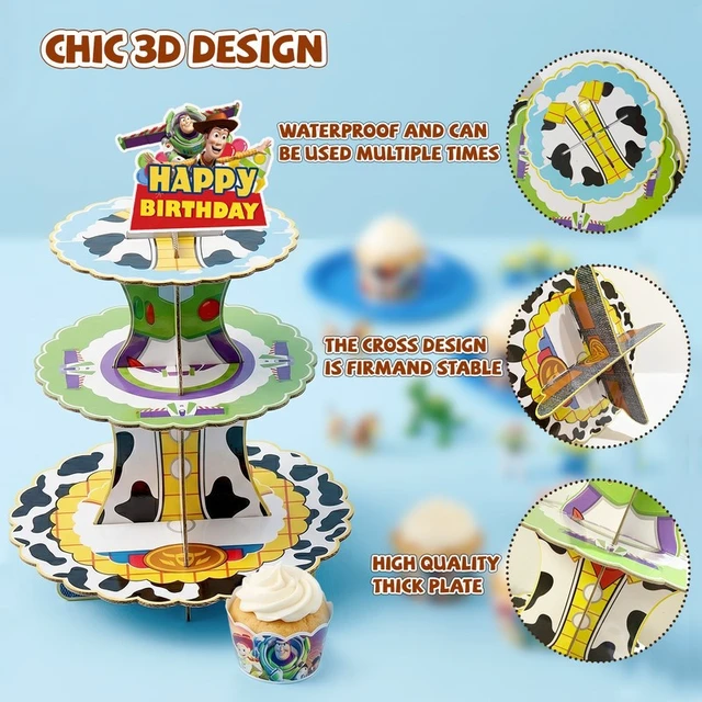 Alt view image 6 of 7 - 3-Tier Toy Story Party Cupcake Stand + 12 Pcs Toy Story Birthday Cupcake Toppers +12 Pcs Toy Story Cupcake Holders for Toy Story Birthday Decorations/Toy Story Party Decorations