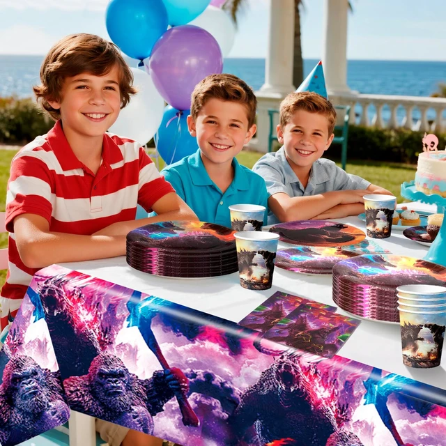 Alt view image 2 of 7 - 114 Pcs Godzilla Party Supplies Tableware Set - Godzilla Party Tablecloth Banner Plates Napkins Cups etc Godzilla Birthday Party Decoration Tableware for Godzilla Birthday Party Supplies