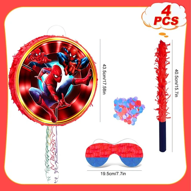 Alt view image 2 of 7 - Spiderman Pinata,4 Pcs Spiderman Round Pinata Set - Spiderman Party Pinata & Spiderman Pinata Sticks & Spiderman Party Game Eye Mask etc Spiderman Pinata Supplies for Spiderman Birthday Party Decorati